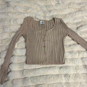 Pink Rose Tan Ribbed Cardigan Sweater